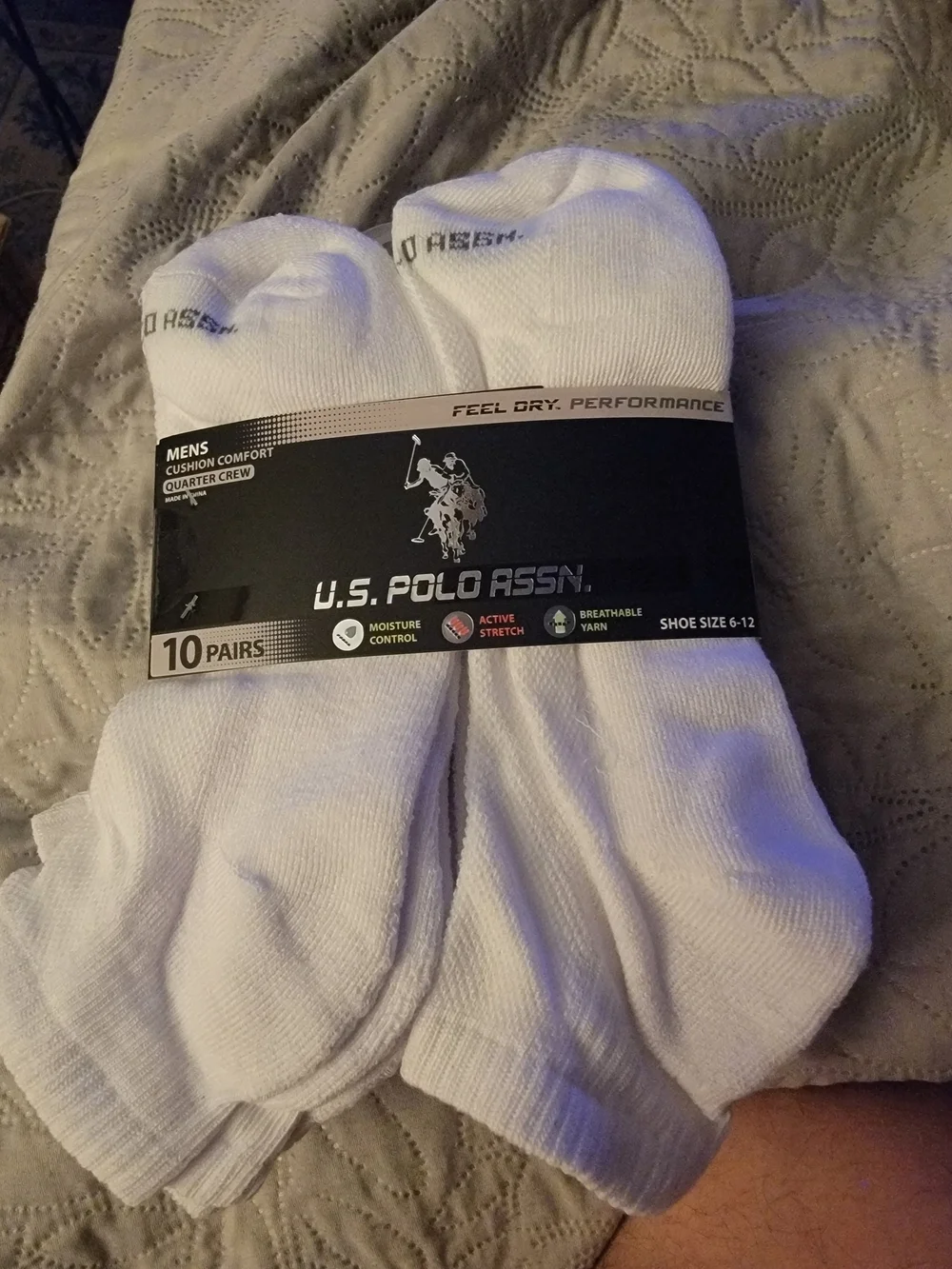 U.S. Polo Assn. Men's White Performance Crew Socks - Moisture Control